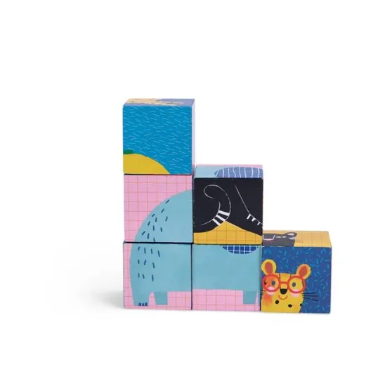 Set 6 cubetti in legno - animali