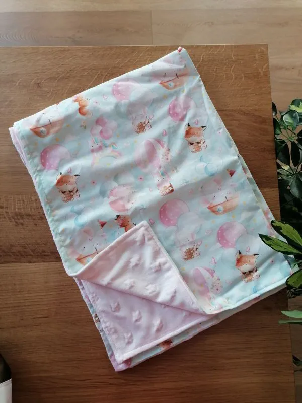 Copertina in cotone e pile animaletti mongolfiere