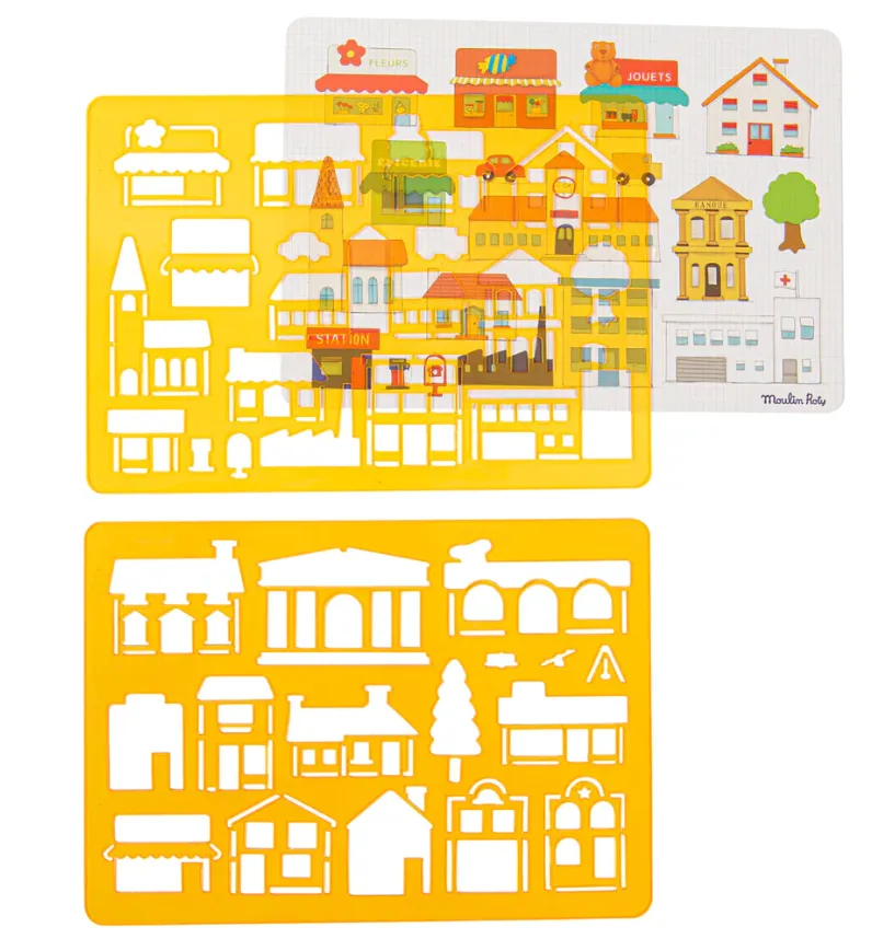 Stencils per disegnare e colorare "La città"
