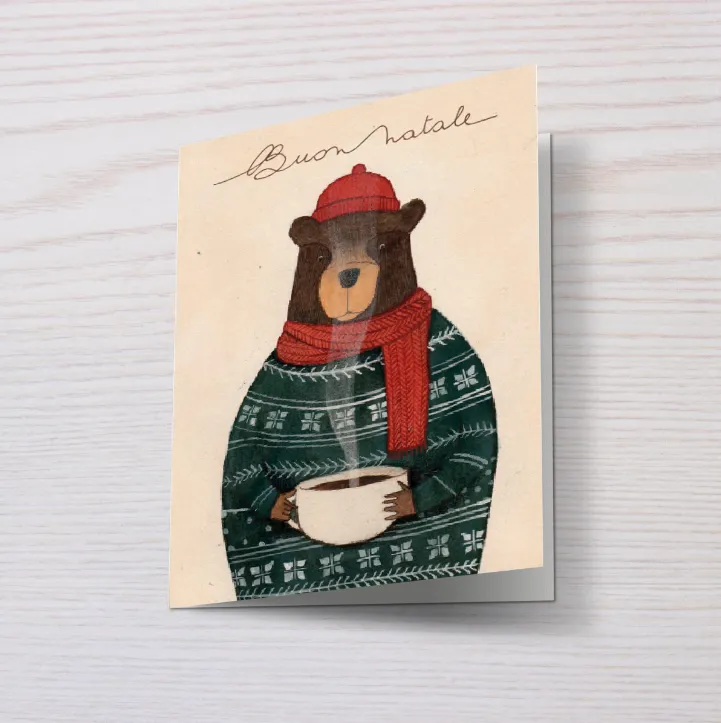 Biglietto di auguri con busta Orso con tazza