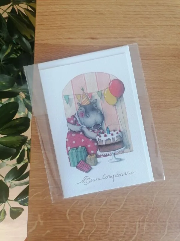 Biglietto di auguri con busta Ippopotamo