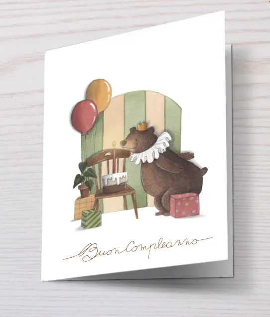 Biglietto di auguri con busta Orso torta