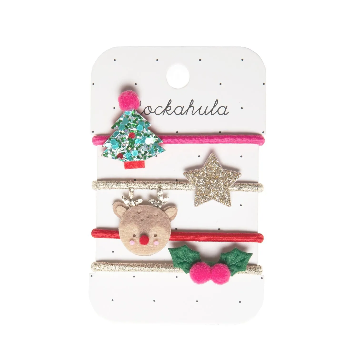 4 Elastici Natale Renna + Albero +Agrifoglio + Stella