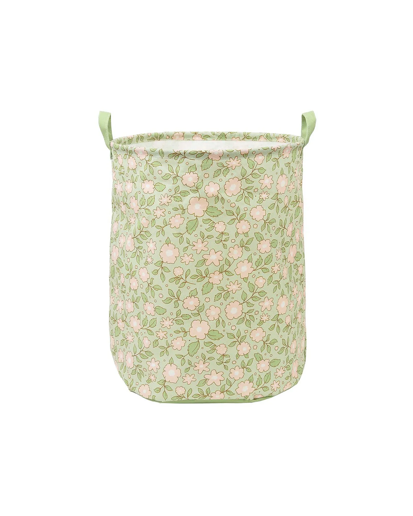 Cesta portaoggetti in cotone Fiori base verde