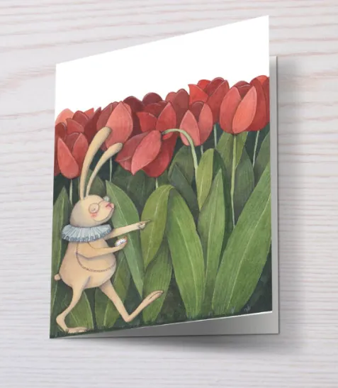 Biglietto di auguri con busta Coniglio tulipani