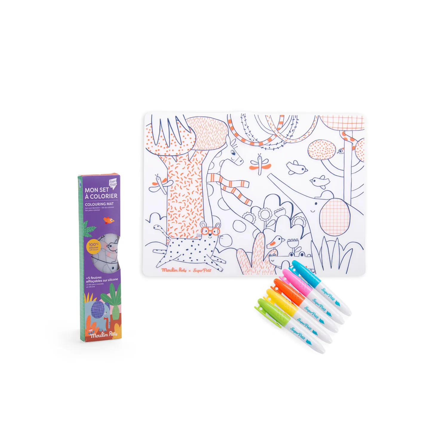 Tovaglietta in silicone da colorare cancellabile + 5 pennarelli les Toupitis