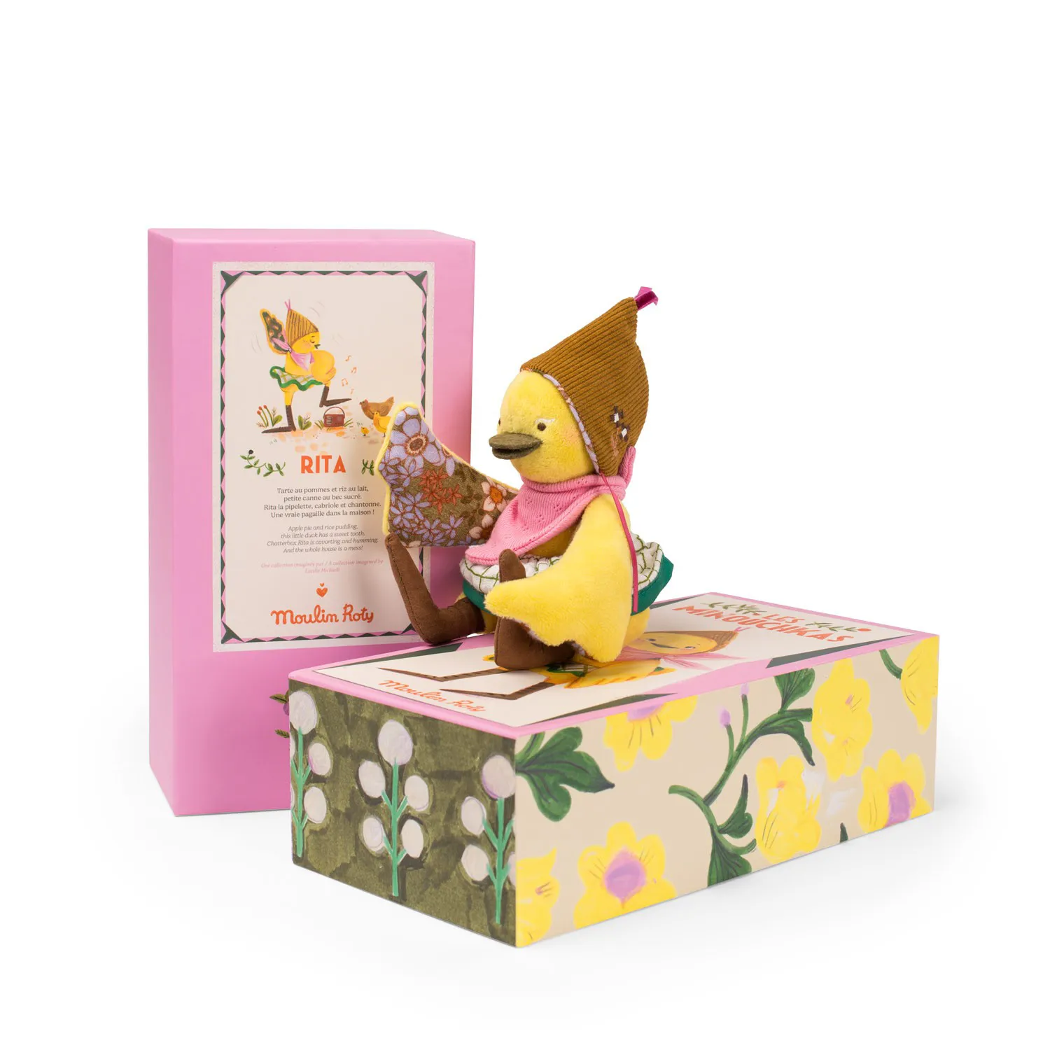 Peluche anatra Rita Les Minouchkas con scatola illustrata