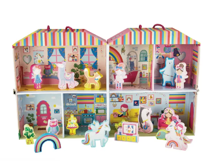 Scatola da gioco a tema Fata dell'Arcobaleno con personaggi in legno