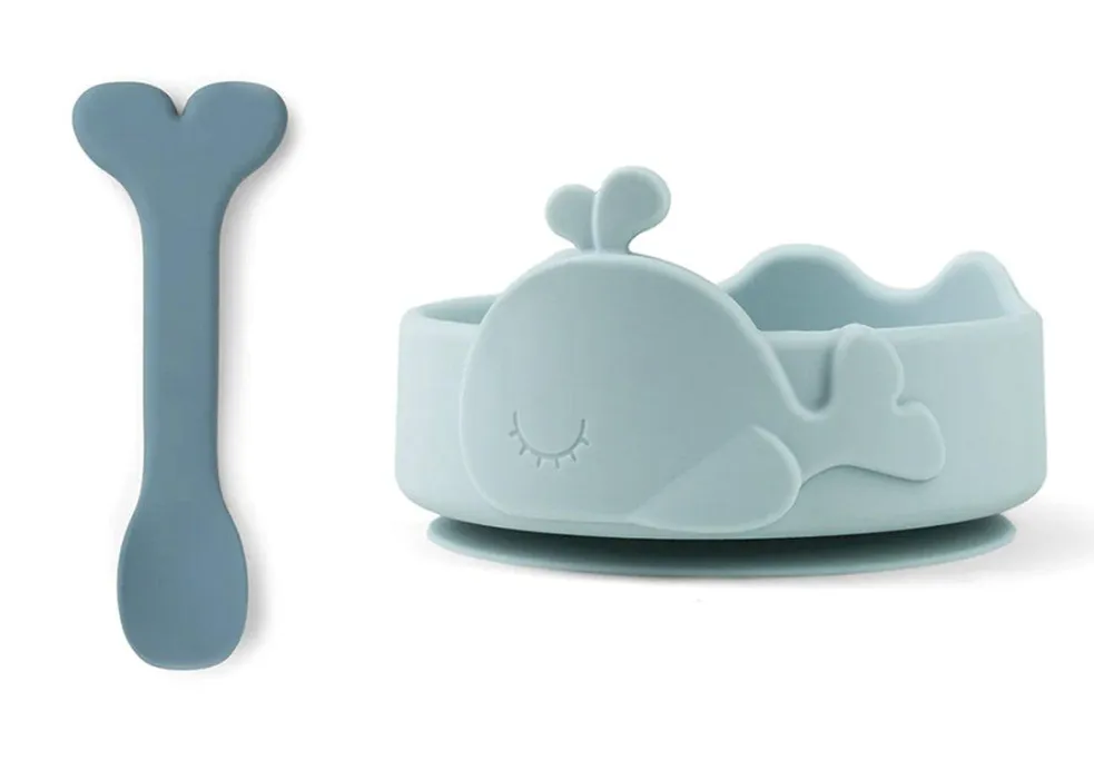 Piattino+ cucchiaino in Silicone Wally Blue