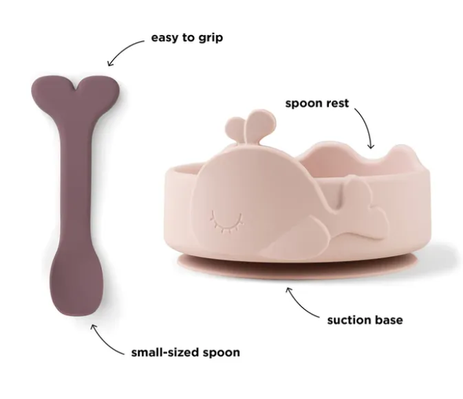 Piattino+ cucchiaino in Silicone Cipria