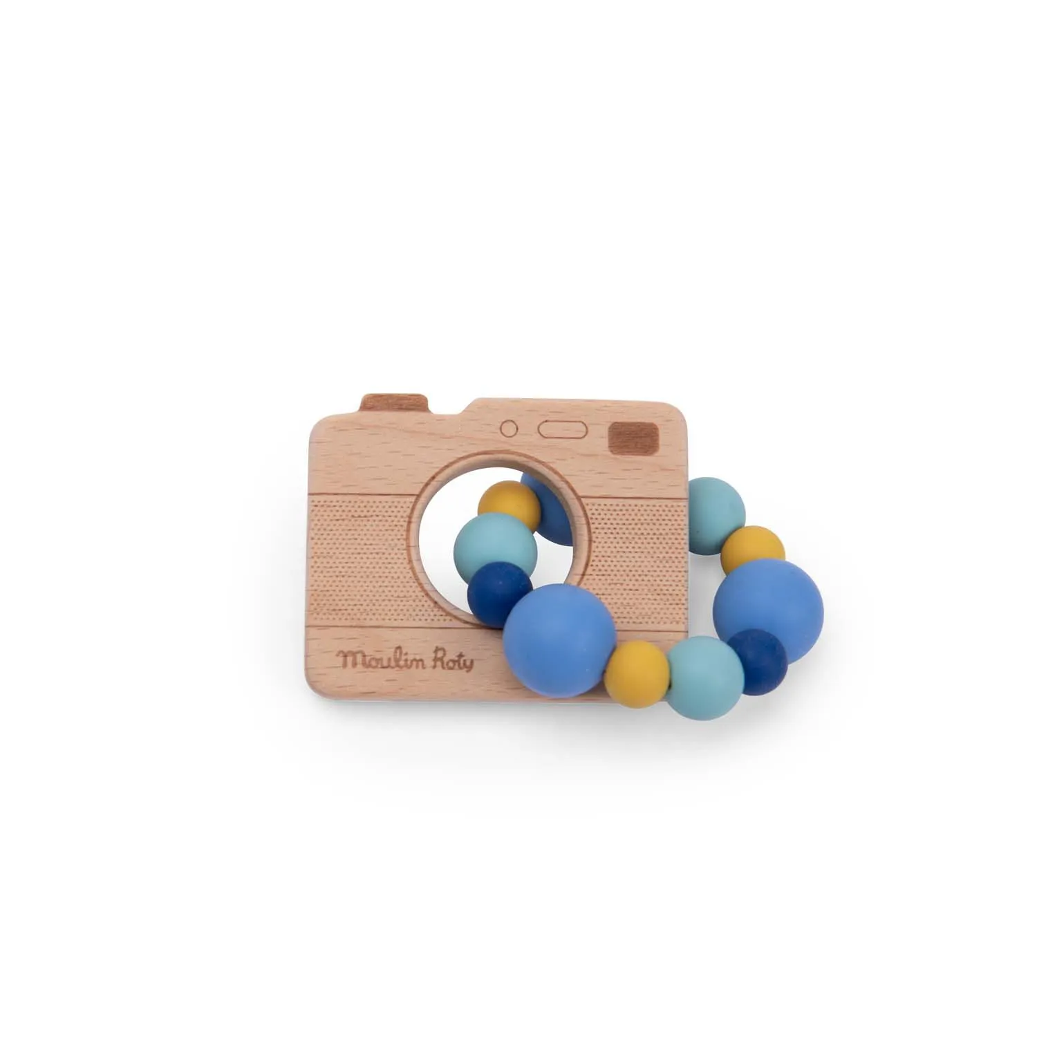 Anello dentizione in legno e silicone, macchina fotografica