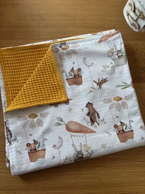 Copertina cotone e spugna nido d'ape animali e carotine