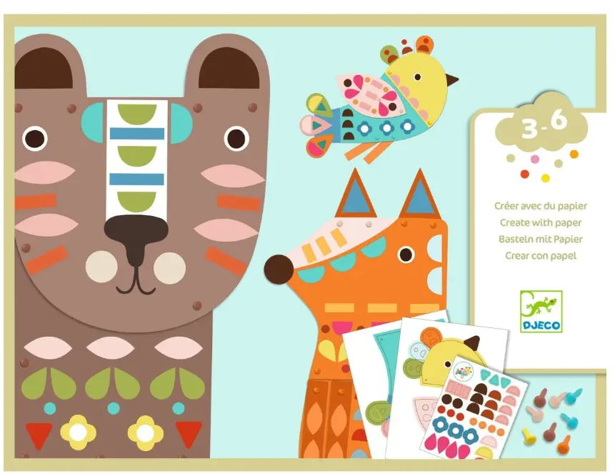 Gioco creativo - Kit di collage con animali ed adesivi