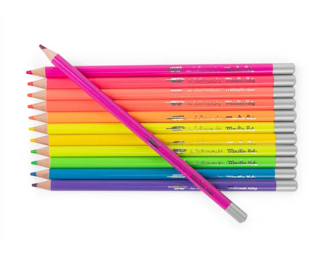 Scatola metallo con 12 matite neon