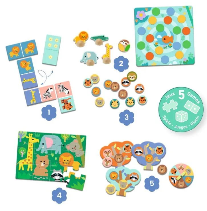Set giochi Memo-Loto-Domino animali selvaggi