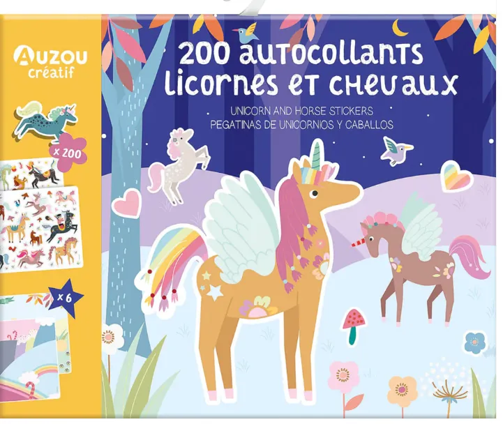 200 Adesivi unicorni e cavalli con fondali