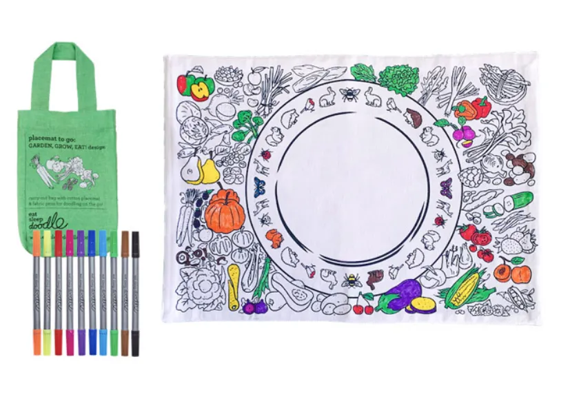 Tovaglietta colorabile e lavabile con 10 pennarelli - Verdure