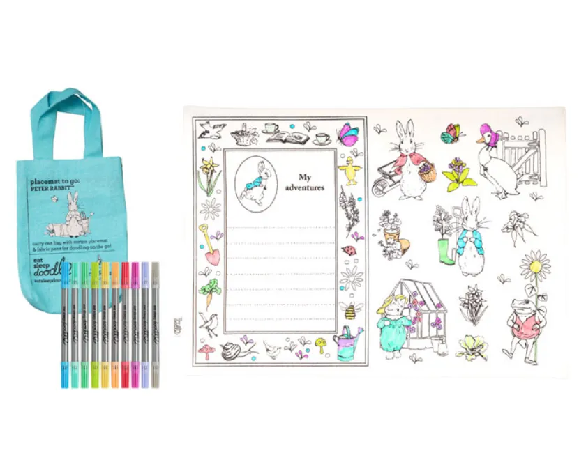 Tovaglietta colorabile e lavabile con 10 pennarelli - Peter Rabbit