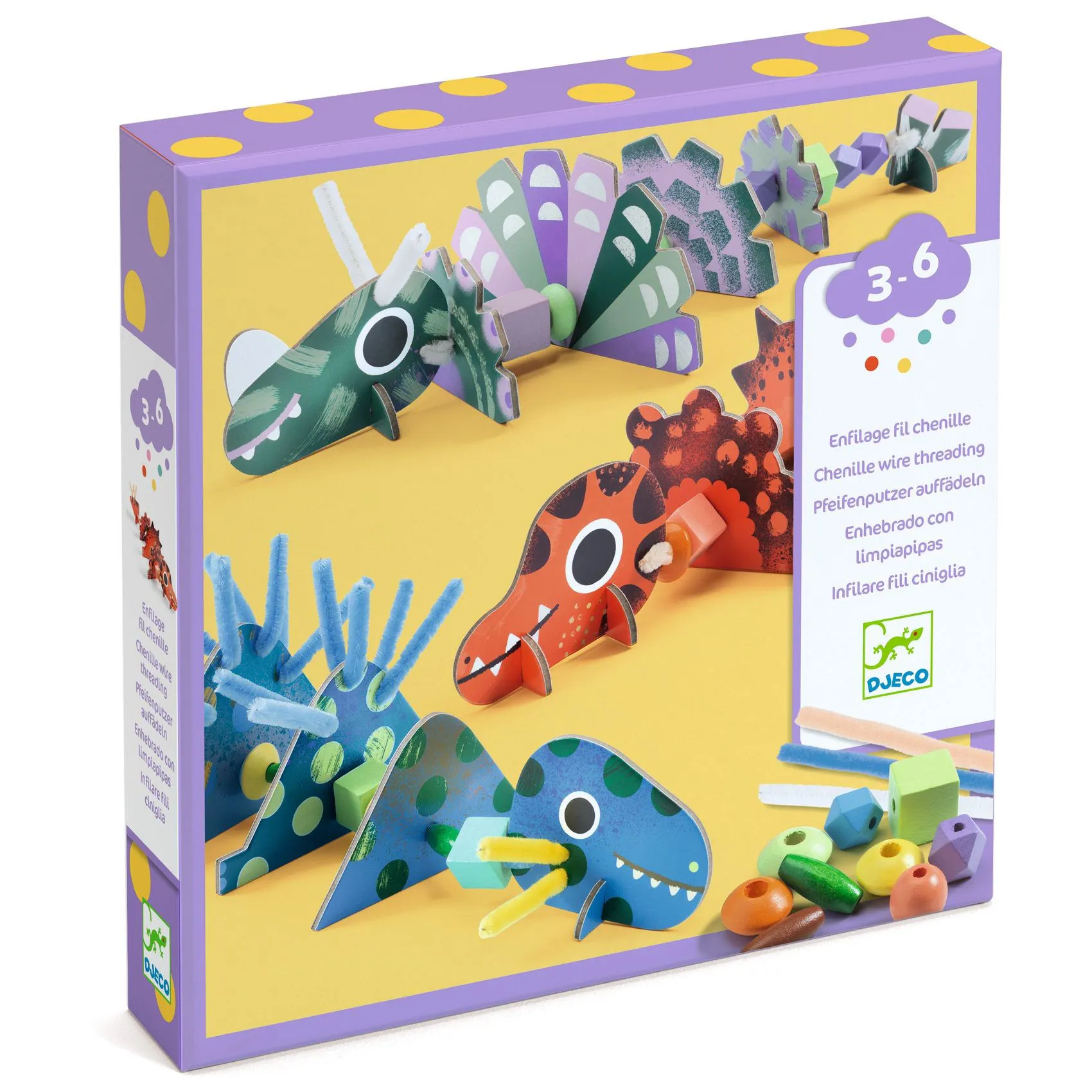 Set gioco di infilatura con fili in ciniglia con Dinosauri