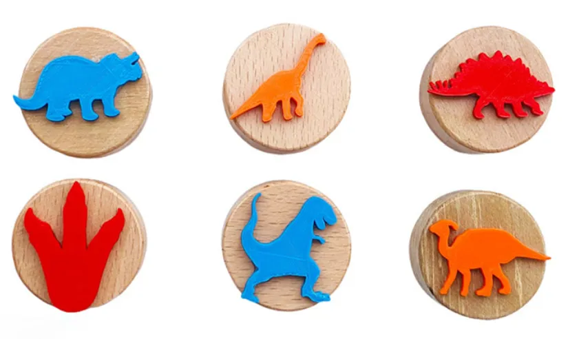 Timbri in legno naturale per pasta modellabile Dinosauri