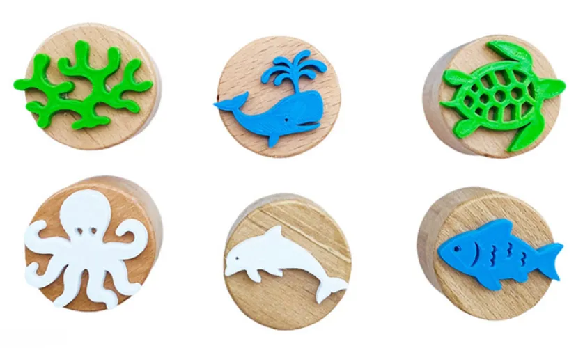 Timbri in legno naturale per pasta modellabile Animali marini