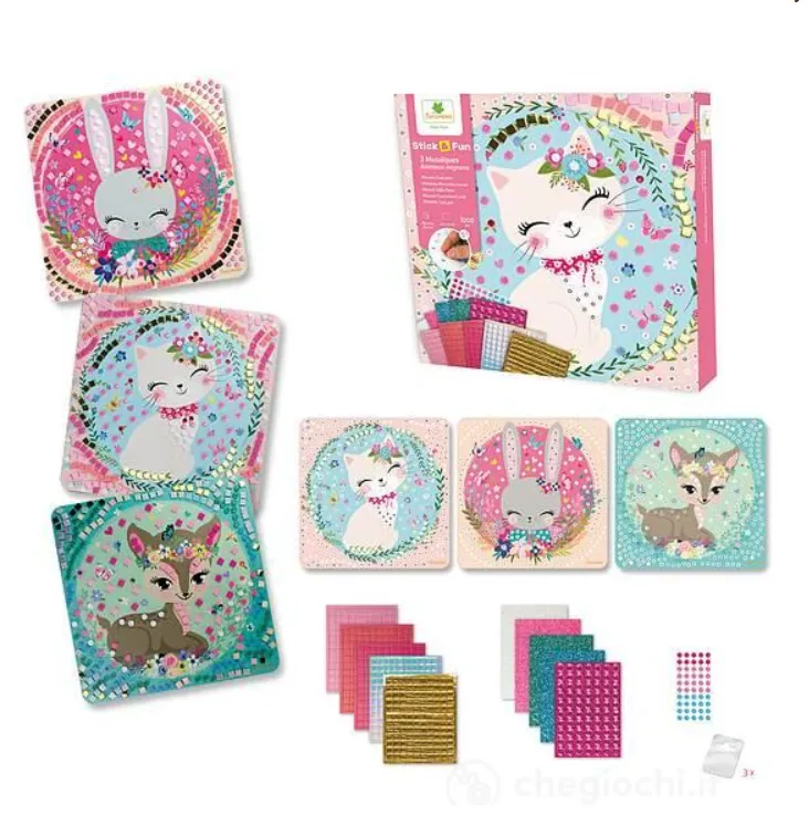 3 Mosaici Animali Adorabili Stick and Fun