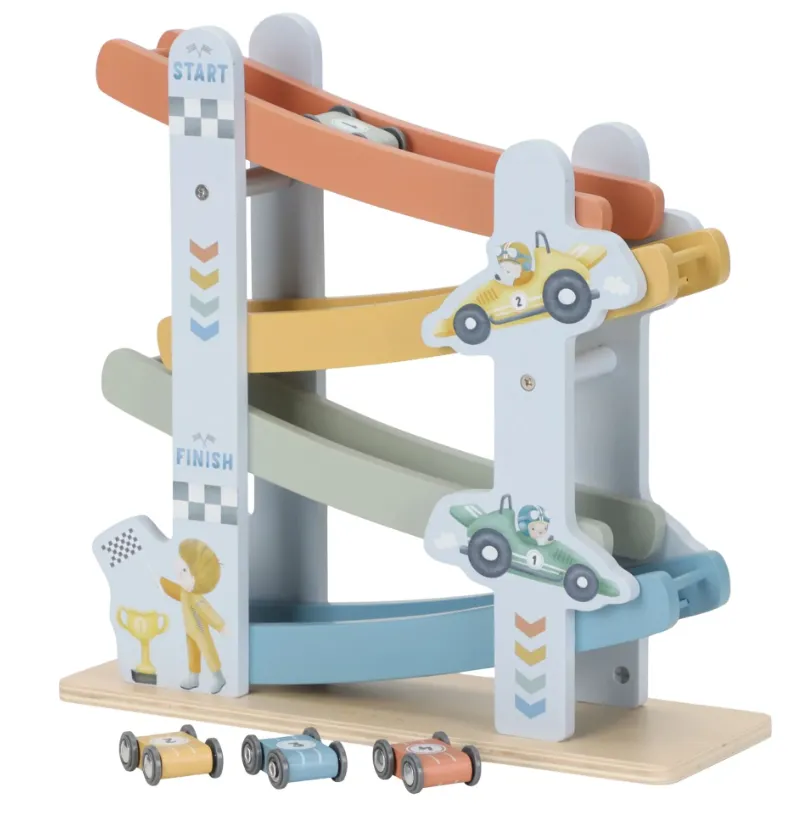 Pista scivolo per macchinine in legno - Blu