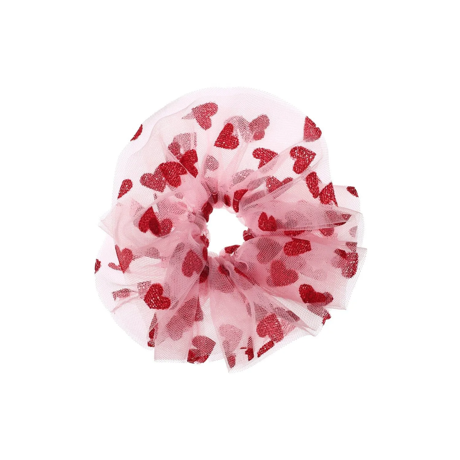 Elastico/scrunchie per capelli in tulle a forma di cuoricini