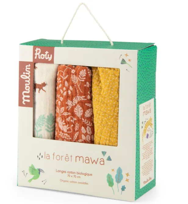 Set 3 copertine mussola cotone bio, La foresta Mawa