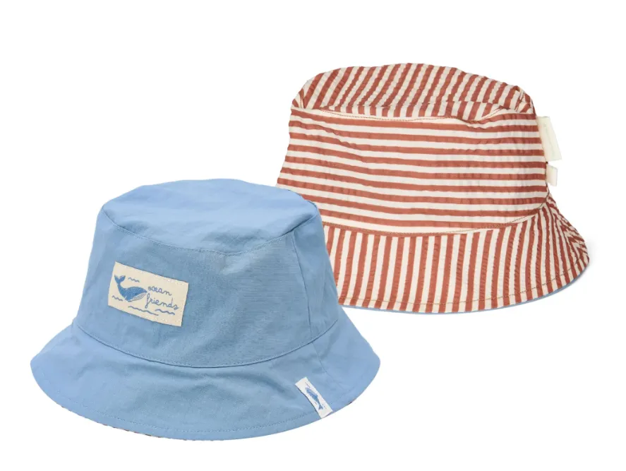 Cappello a secchiello - Blu - Strisce marrone oceano