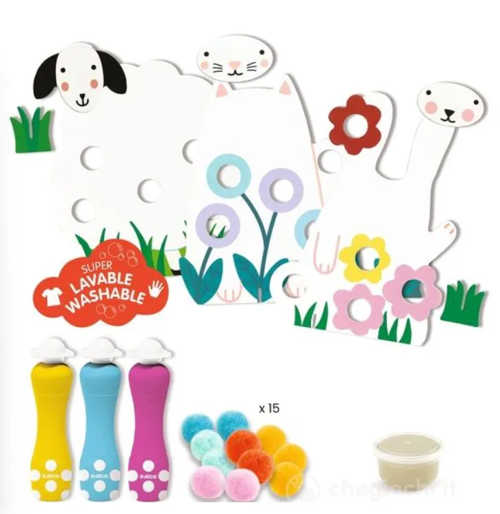 Gioco punti e pompoms - Nel giardino