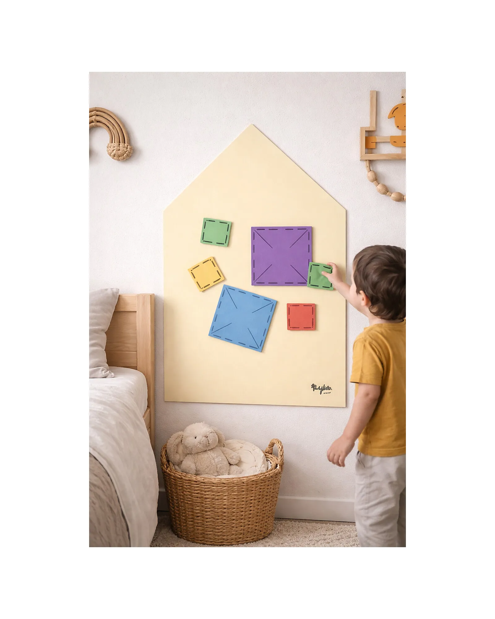 Lavagna Magnetica da Parete MagneKids™ - Casetta - 70x44 cm - Sabbia - Installazione Facile Senza Fori