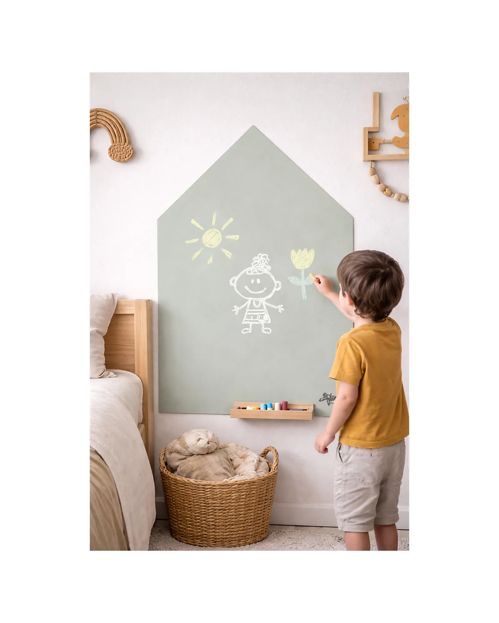 Lavagna Magnetica da Parete MagneKids™ - Casetta - 70x44 cm - Verde Salvia - Installazione Facile Senza Fori