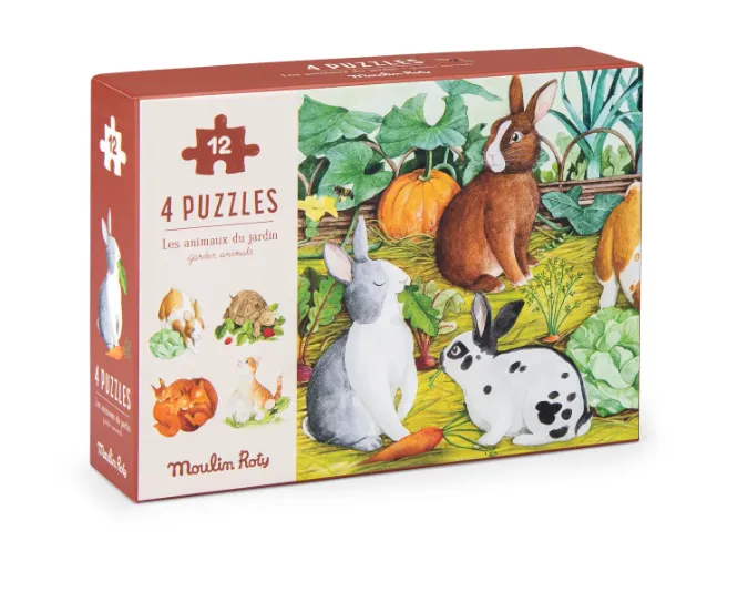 4 Puzzle, Gli animali del giardino (4x12 pezzi)