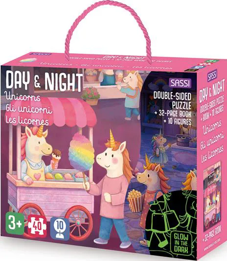 Gli unicorni Puzzle day & night 40 pezzi (con 10 sagome dei personaggi)