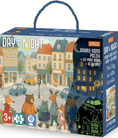 La città Puzzle day & night puzzle di 40 pezzi (con 10 sagome dei personaggi)