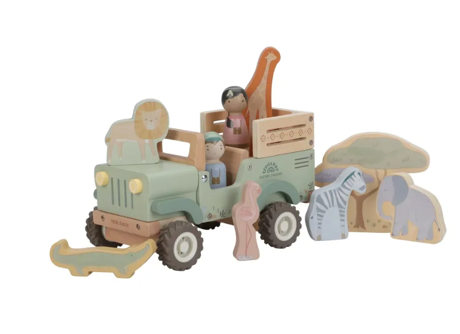 Auto safari in legno con animali - Verde
