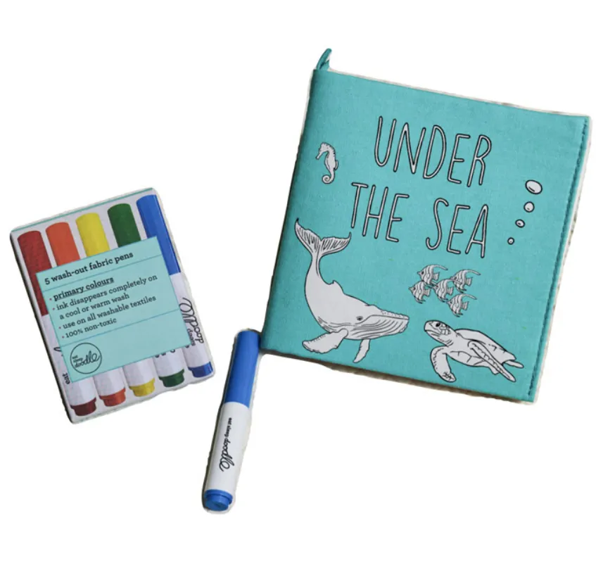 Libro in tessuto da colorare e 5 pennarelli grandi Oceano